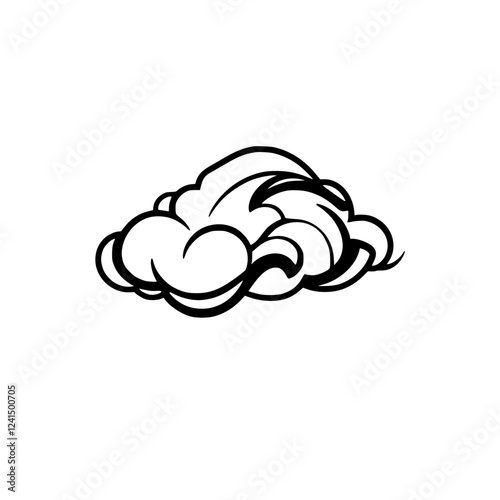 Cloud Vector Illustration: A Dramatic Black and White Sketch of a Cumulus Cloud, Perfect for Weather Reports, Nature Designs, and Artistic Projects