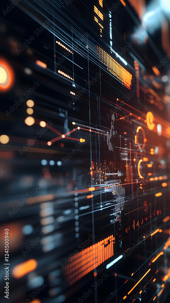 Obraz premium Interactive 3D chart built with AI technology, representing complex data relationships and trends through visually appealing and intuitive design.