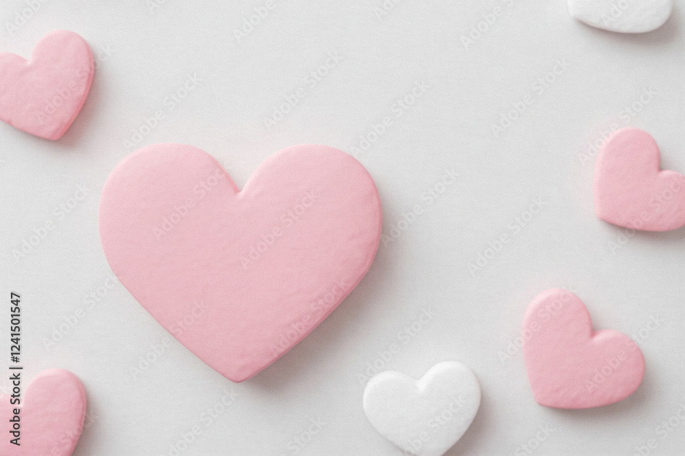 Obraz premium A digital artwork featuring a collection of soft pink hearts, rendered in 3D with a glossy finish, against a clean white background