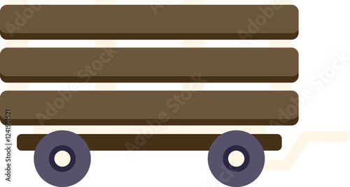 Simple cartoon like drawing of an empty wooden cart standing still on a white background