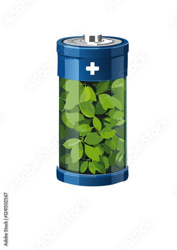 Vektorillustration einer grünen Batterie als Symbol für Nachhaltigkeit