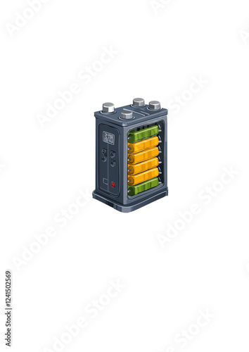 Vektorillustration einer klassischen Batterie mit Ladeanzeige