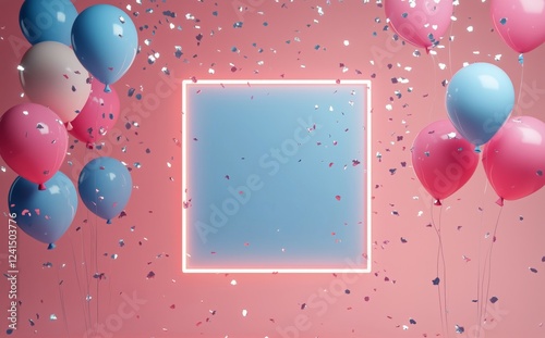 Celebrate with colorful balloons and confetti backdrop for parties or events