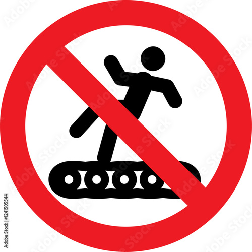a person standing on a conveyor belt, walking or stepping on the conveyor belt is strictly prohibited