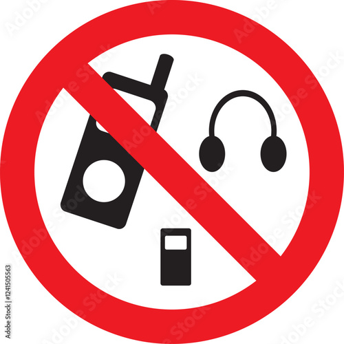 walkie-talkie, headphones, mobile phone, device, the use of these electronic devices is prohibited.
