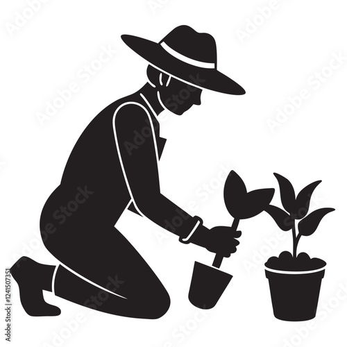 planting or tending to two potted plants