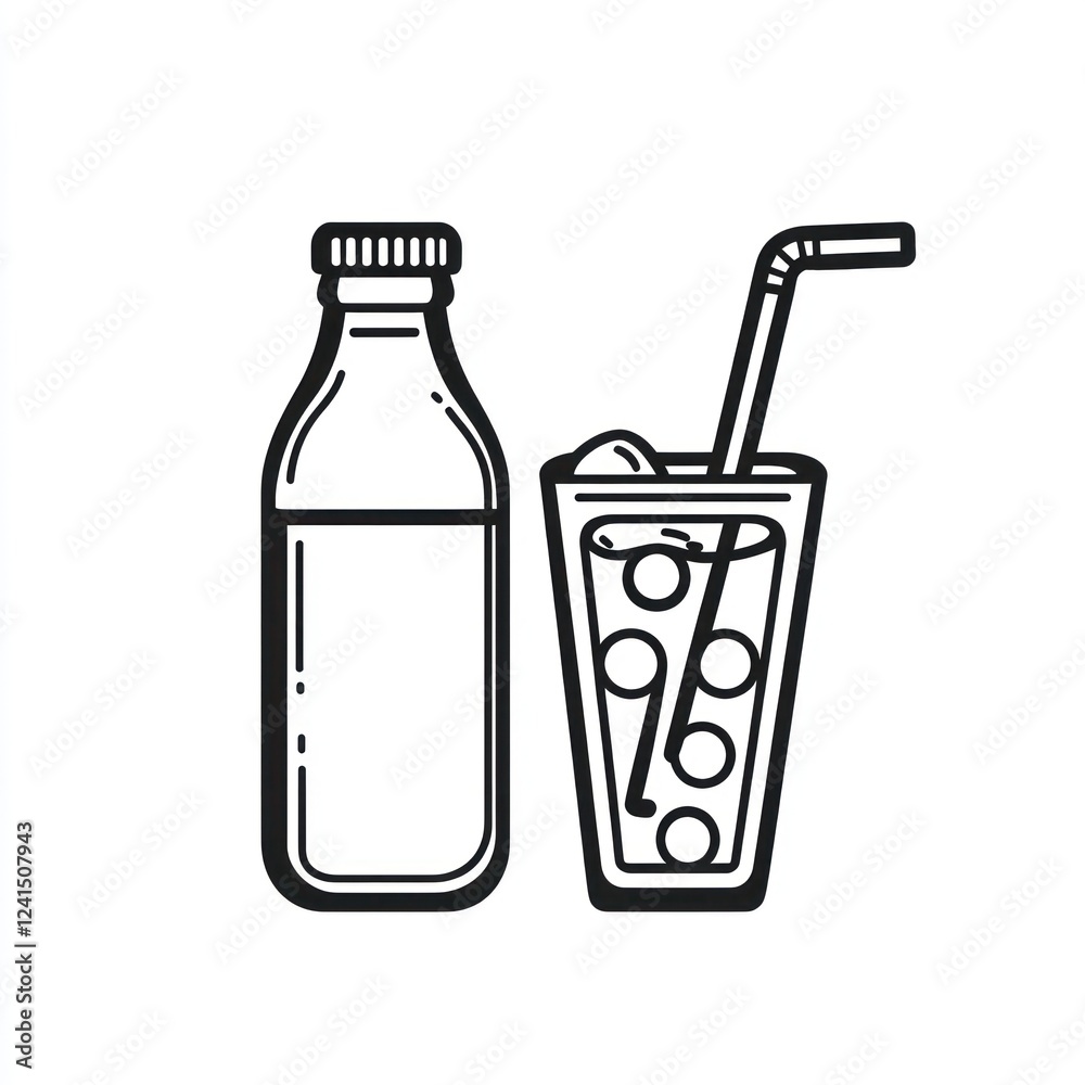 Iced drink bottle glass straw refreshment summer Iced drink bottle glass straw refreshment summer