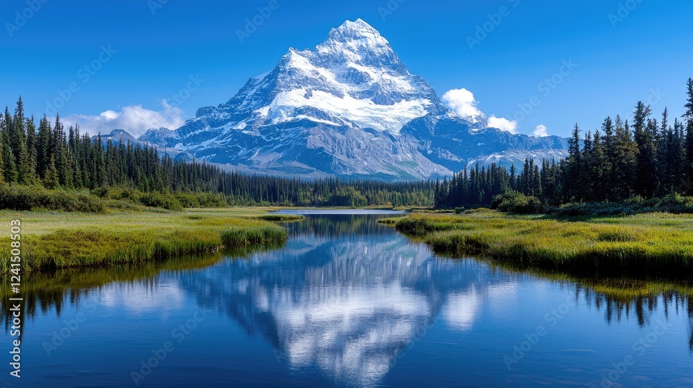Mountain lake reflection, summer scene, idyllic nature Mountain lake reflection, summer scene, idyllic nature