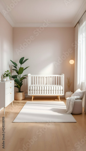 Modern Nursery Design with White Crib and Soft Lighting