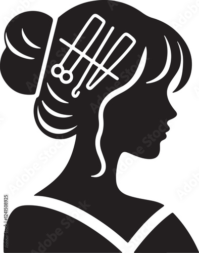 Silhouette of a person with hairpins, perfect for beauty, hairstyling, and fashion branding. Ideal for digital projects, illustrations, and hair accessory designs.