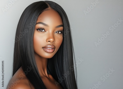 Elegant portrait of a woman with long straight hair showcasing natural beauty