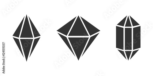 Set of diamonds in flat style. Abstract black diamond gemstone collection