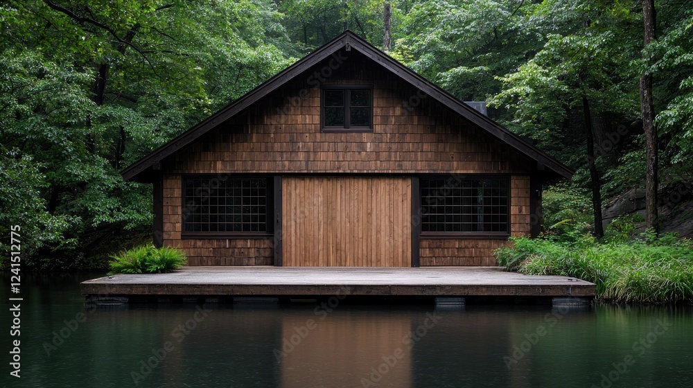 Lakeside wooden cabin, tranquil forest setting, calm water reflection; ideal for nature, serenity, escape themes Lakeside wooden cabin, tranquil forest setting, calm water reflection; ideal for nature, serenity, escape themes