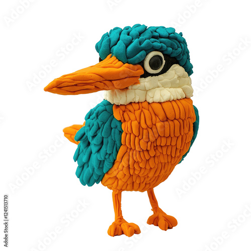 Colorful Playdough Kingfisher Bird Sculpture on Solid transparent background for Creative Education and Arts photo