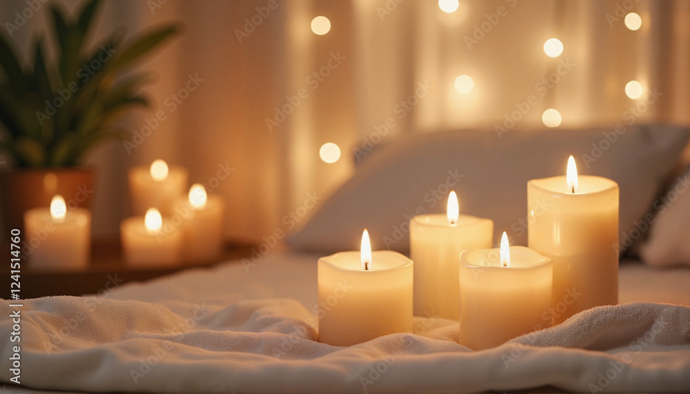Soothing candles illuminating calm space, enhancing relaxation, Mental health awareness Soothing candles illuminating calm space, enhancing relaxation, Mental health awareness