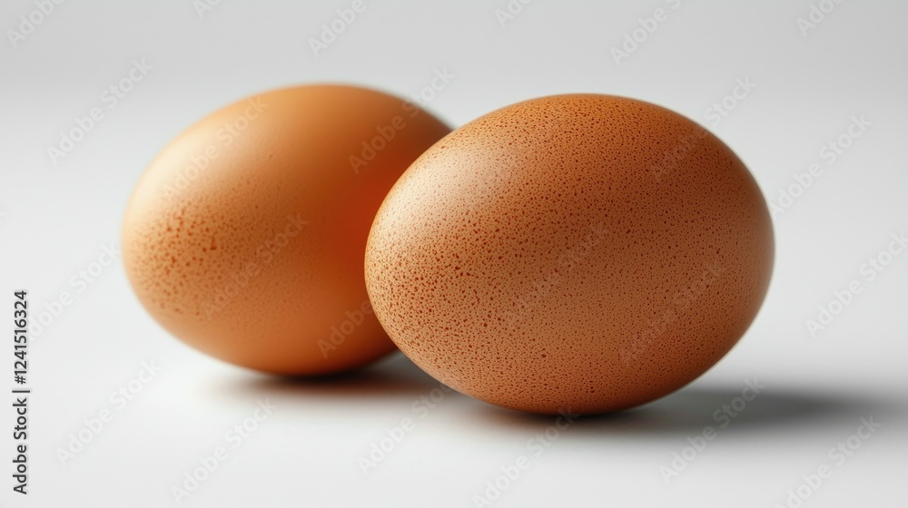 Two Brown Eggs Resting On A White Surface Two Brown Eggs Resting On A White Surface