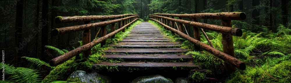 Obraz premium Exploring a tranquil botanical garden landscape in a mossy forest