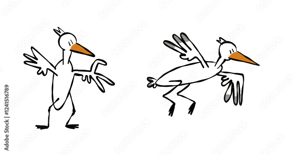Fototapeta premium Lustiger Comic Vogel, Storch in verschiedenen Posen