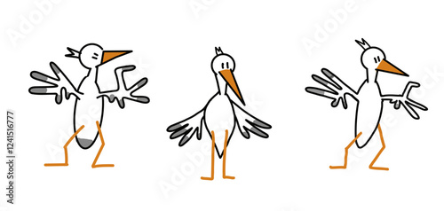 Lustiger Comic Vogel, Storch in verschiedenen posen