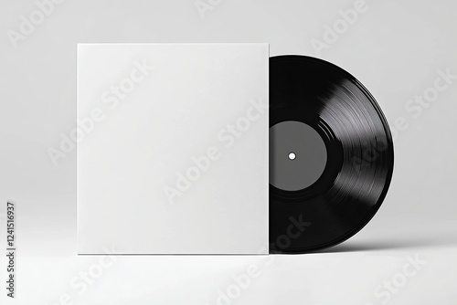 A blank vinyl record with a white cover, isolated on a gray background