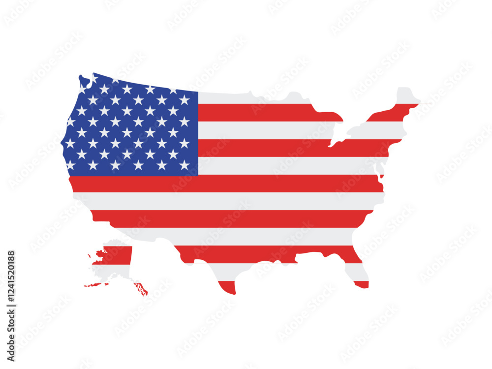 United states map icon with the flag inside isolated on white and black background. United states map icon with the flag inside isolated on white and black background.