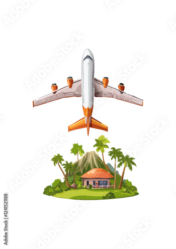 Vektorillustration eines Flugzeugs über einer tropischen Insel
