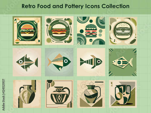 Retro Food and Pottery Icons Collection