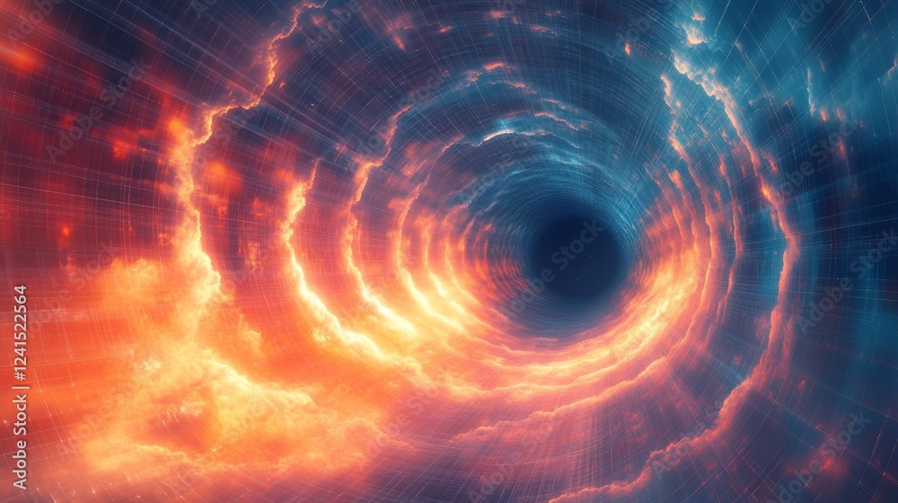 Fototapeta premium A vibrant cosmic vortex swirling with fiery colors, suggesting a journey through space and time