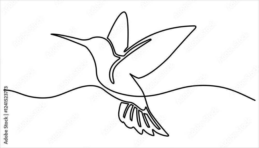 Obraz premium Hummingbird continuous one line drawing. One line drawing illustration of colibri. Flying animal concept Single line, Hummingbird one line art design