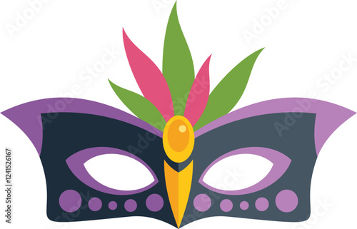 Colorful mardi gras mask with feathers and gem decoration, symbolizing celebration and festivity during carnival season
