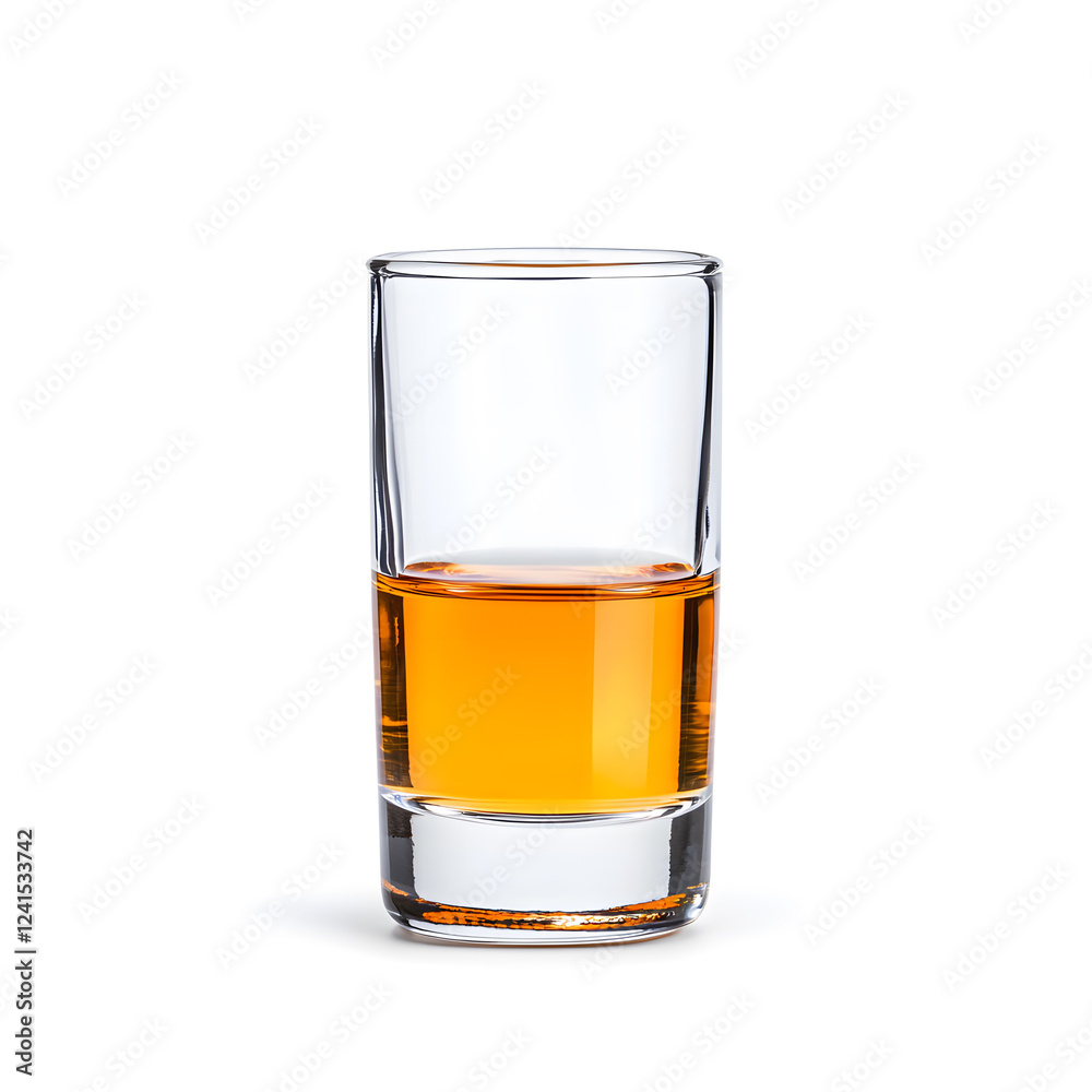 Shot of alcohol in a small glass isolated on a white background Shot of alcohol in a small glass isolated on a white background
