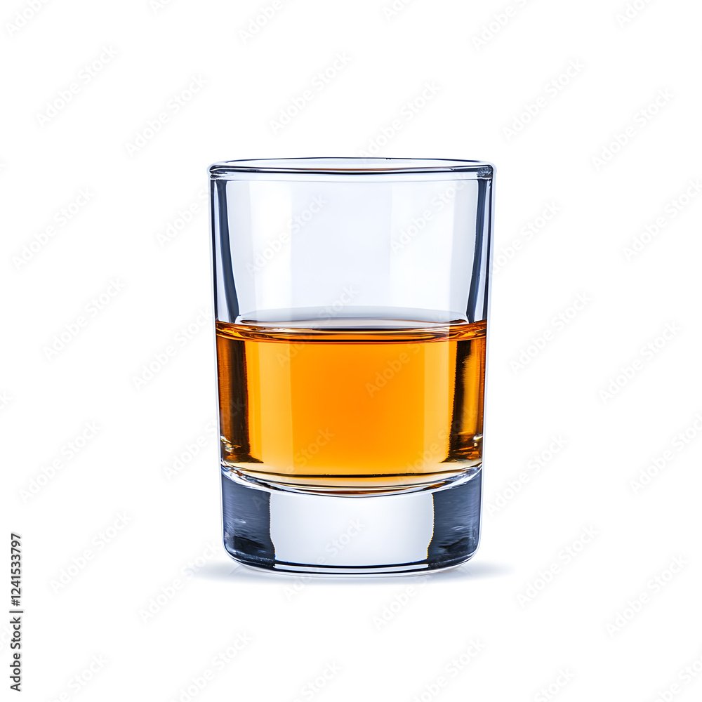 Shot of alcohol in a small glass isolated on a white background Shot of alcohol in a small glass isolated on a white background
