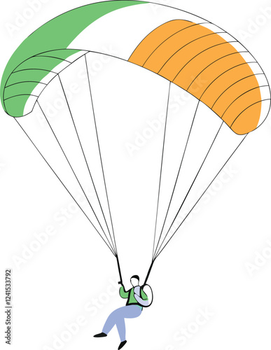 paraglider silhouette black colour with white background. paraglider is flying on a parachute. Strengthens a person