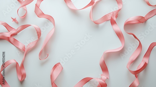a bunch of pink ribbons on white 
