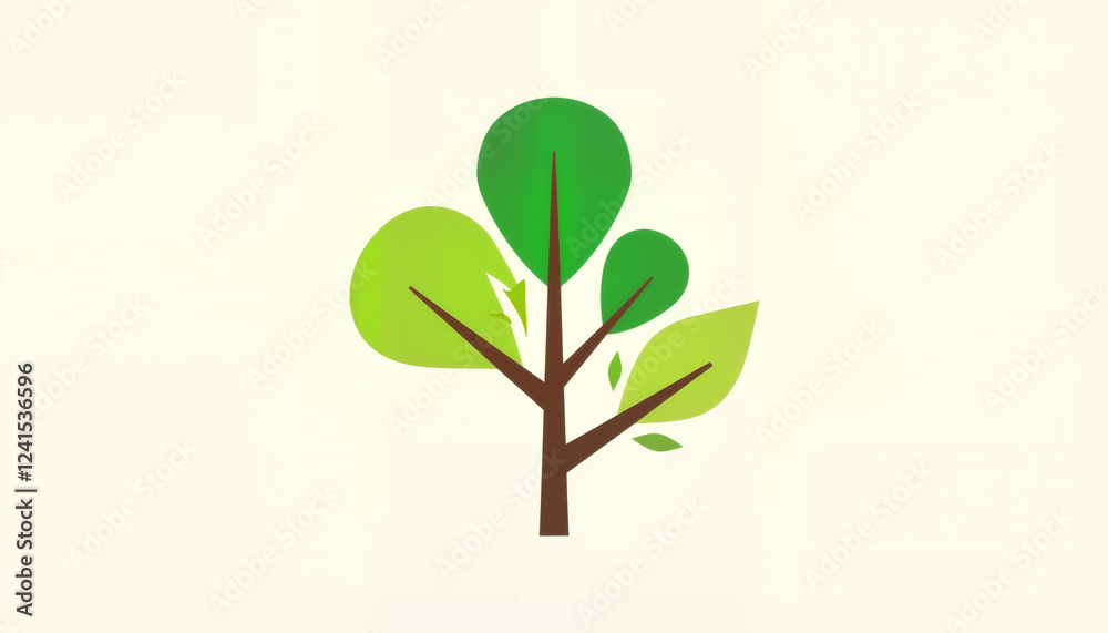 Stylized green tree illustration on light beige background representing nature and sustainability Stylized green tree illustration on light beige background representing nature and sustainability