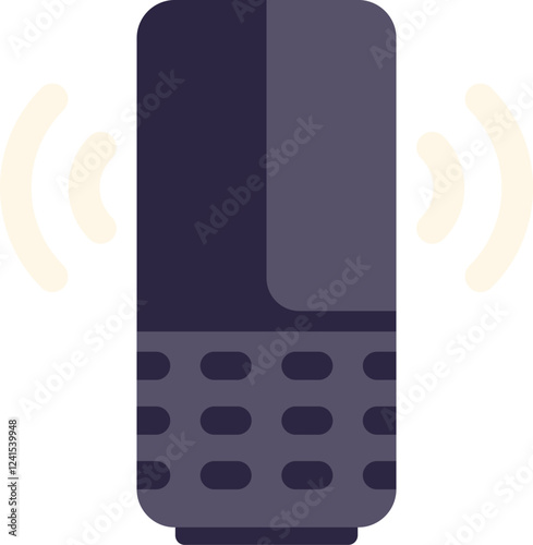 This flat vector illustration depicts a smart speaker emitting sound waves