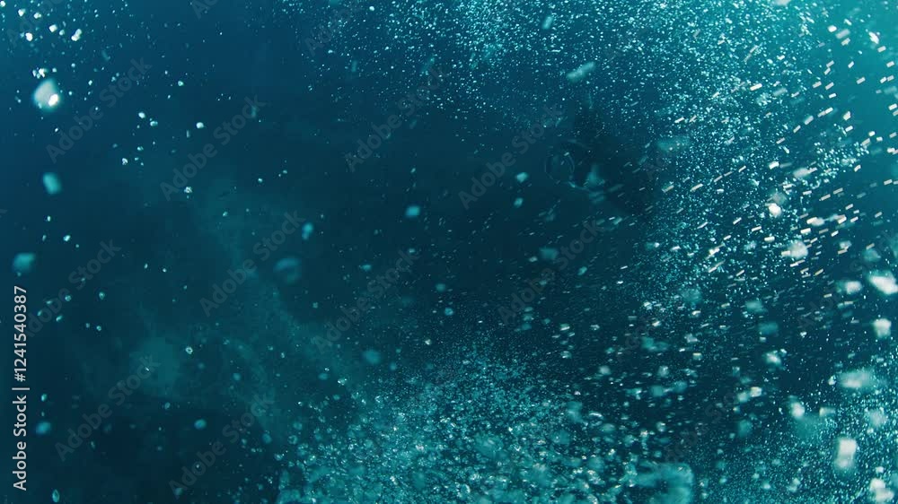 Bubbles in the sea. Camera moves through the cloud of bubbles underwater Bubbles in the sea. Camera moves through the cloud of bubbles underwater