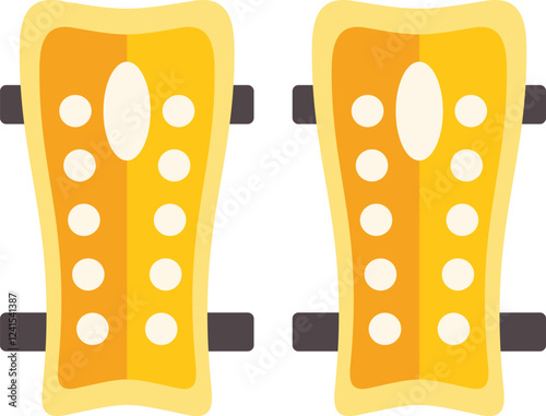 Pair of yellow shin guards is protecting soccer player legs during the football match