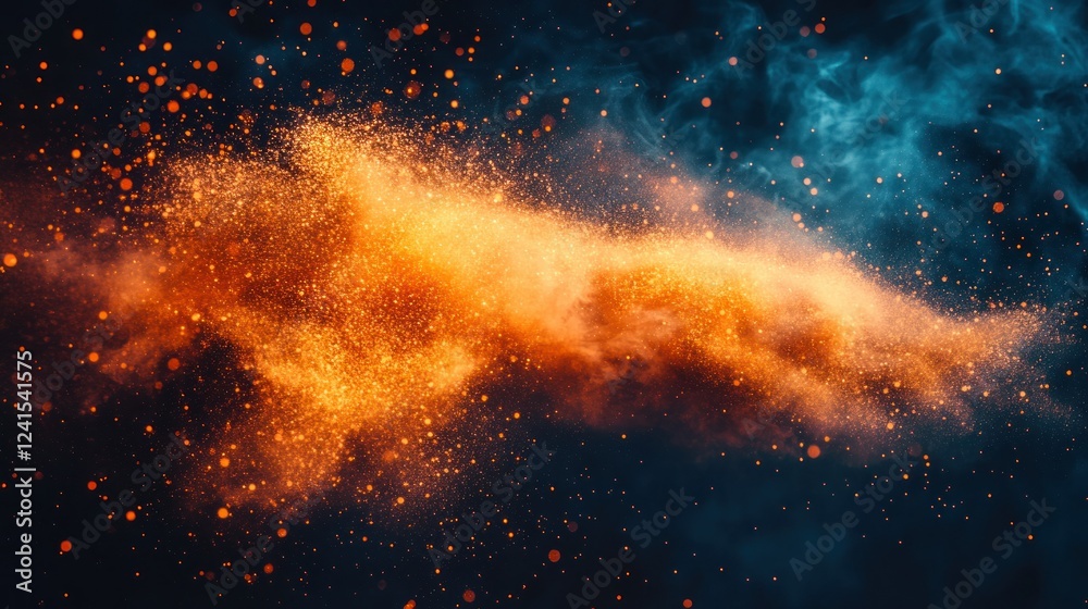 Naklejka premium Fiery orange and blue smoke swirl, dark background, abstract art, design element