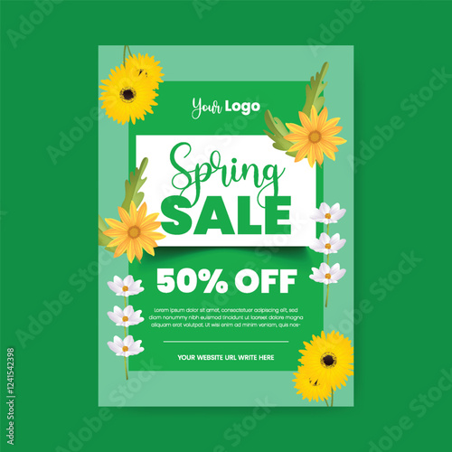 Spring sale offer editable print flyer or poster template with spring floral background, Spring floral frame leaflet, and a brochure cover illustration background design