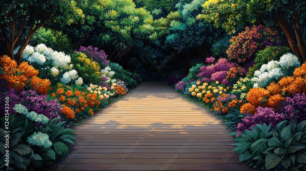 Fototapeta premium Exploring a vibrant garden by the tranquil riverbank