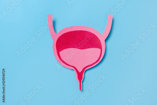 Paper Cutout Cartoon Of Human Bladder On Blue Background photo