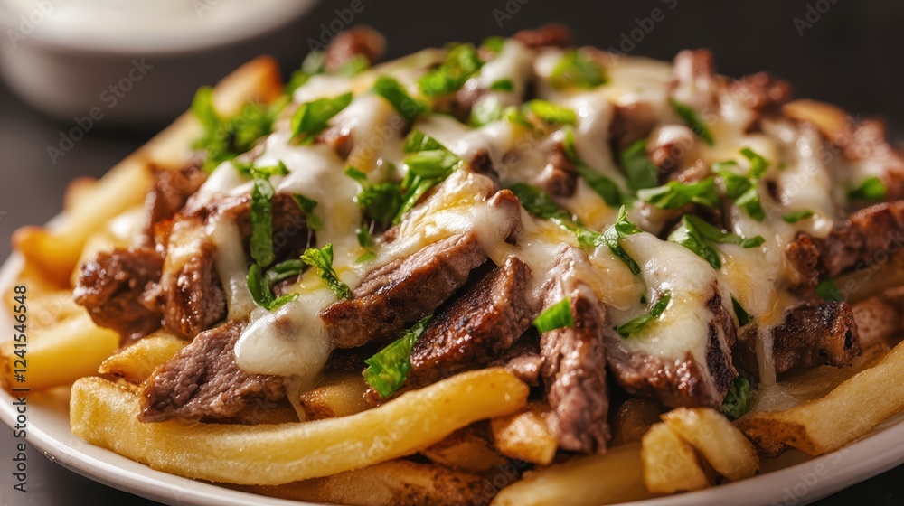 Golden Fries Smothered in Cheese, Crispy Bacon, and Topped with Fresh Chives Golden Fries Smothered in Cheese, Crispy Bacon, and Topped with Fresh Chives