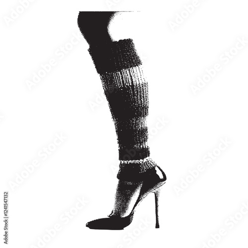 woman in high heels and leg warmer 1980s and 1990s vintage halftone grunge vector design element