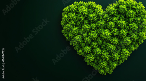 A lush green forest shaped into a human heart