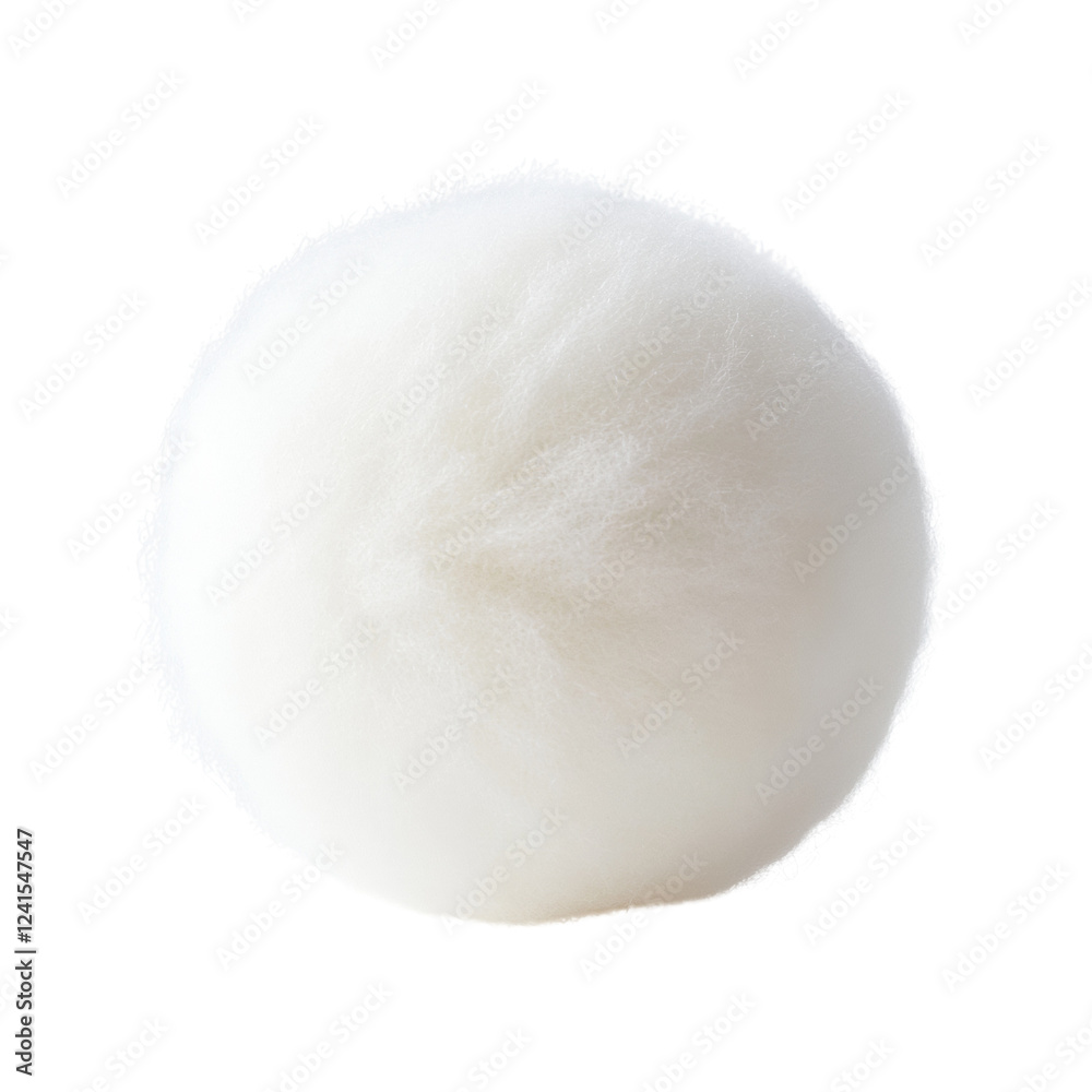 The image shows a single, round, fluffy white object against a black background. It resembles a soft ball of cotton or wool. The image shows a single, round, fluffy white object against a black background. It resembles a soft ball of cotton or wool.