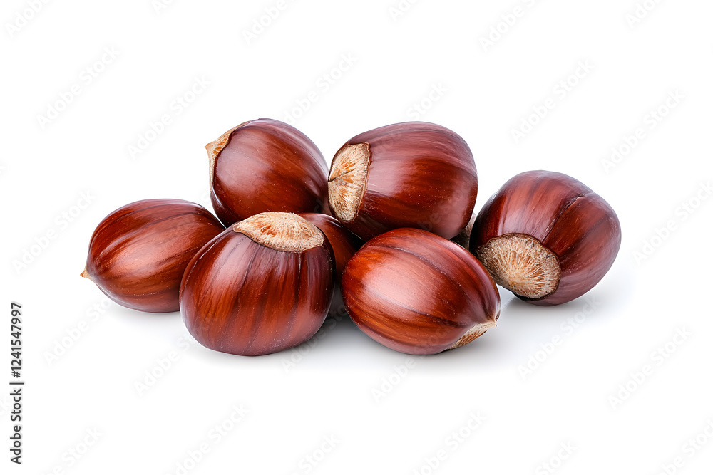 Heap of chestnuts isolated on white backdrop Heap of chestnuts isolated on white backdrop