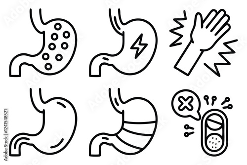 stomach ache and pain related editable stroke outl 