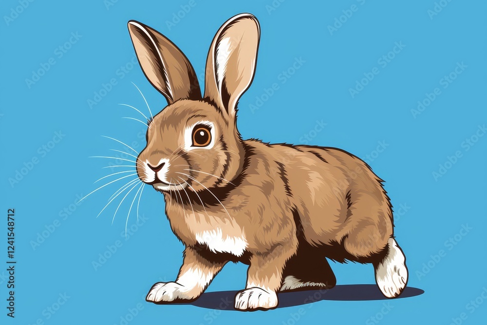 Obraz premium Charming cartoon bunny with gray outline and white spots on soft baby blue background