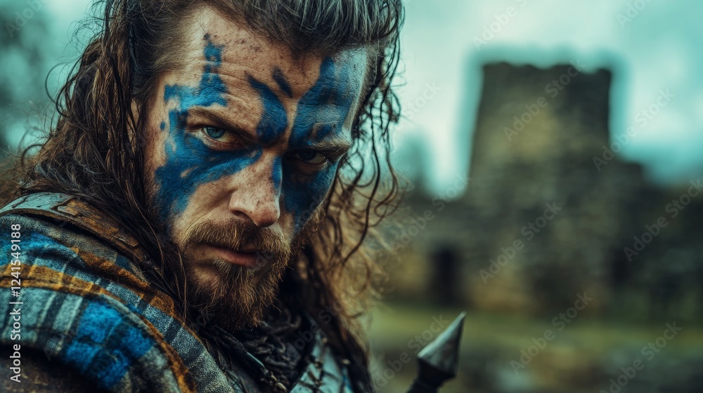 portrait of an ancient Scottish warrior with painted face portrait of an ancient Scottish warrior with painted face